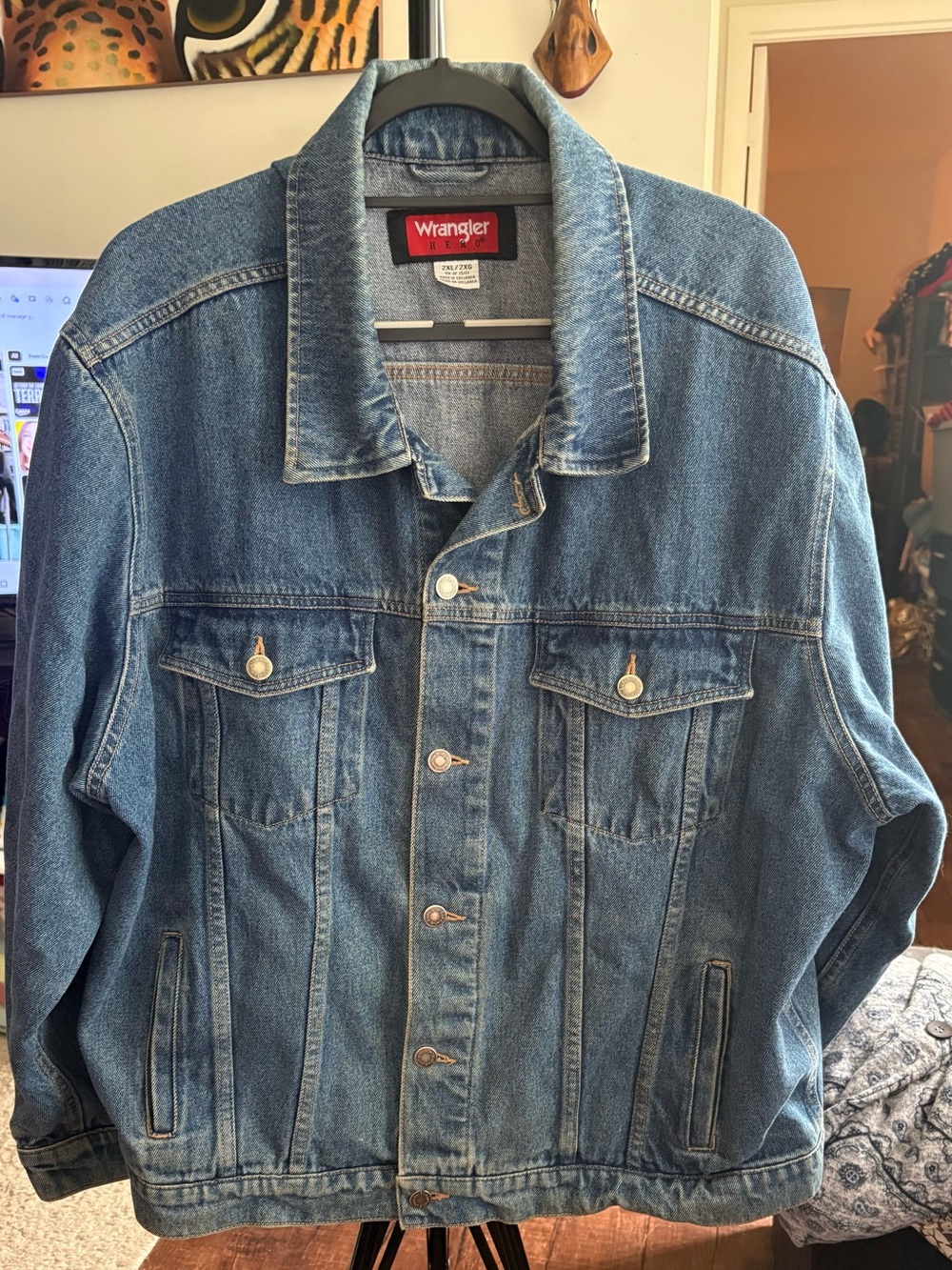 Men’s Vintage 90’s Wrangler Hero Blue Denim Trucker Grunge Jacket Sz 2XL